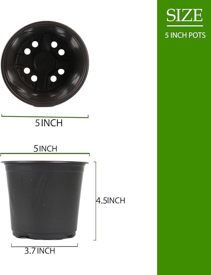 100 Packs 5 Inch Nursery Pots, 4 5 6 Inches Plastic Nursery Pots for Plants with Drainage Holes, Seed Starting Garden Pots of Flower Plant Container for Succulents, Transplanting (100, 5 Inch)