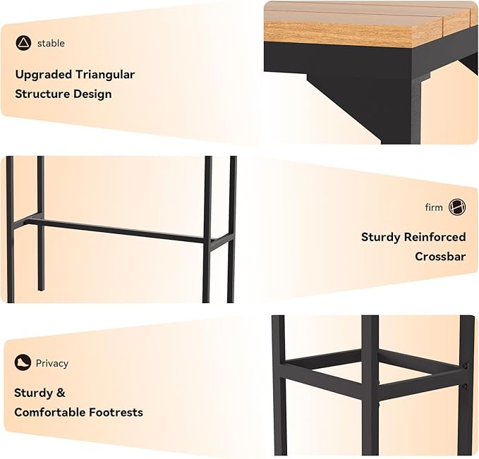 AECOJOY 3-Piece Outdoor Bar Set, Patio Bar Height Table and Chairs Set 47" Rectangular Pub Height Bar Table with 2 Bar Stools Patio Pub Bar Set for Balcony, Porch