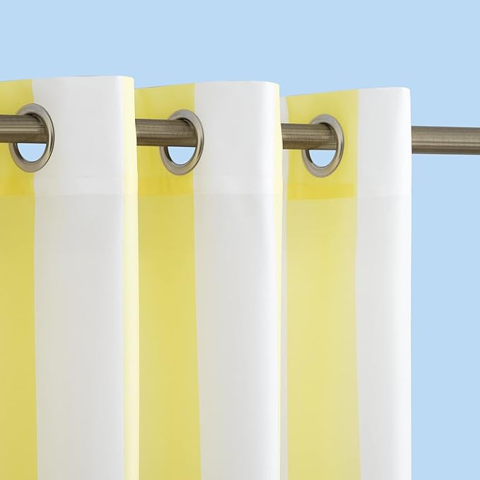 Sun Zero Valencia 2-Pack Cabana Stripe Indoor/Outdoor UV Protectant Energy Efficient Grommet Curtain Panel Pair, Yellow, 54" x 95"