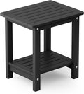 YEFU Outdoor Side Table for Patio: 16" HIPS Weather - Resistant Adirondack Tables - Waterproof Small Square End Tables for Backyard Pool Porch Balcony - Indoor Outdoor Double Layer Table Black