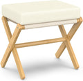 Foldable Foot Stool Ottoman, Modern Foot Rest with Bamboo X Legs & Thick Foam Cushion, Folding Foot Stools Small Padded for Bedroom Living Room, Footstool for Chair Couch (Natural - Beige)