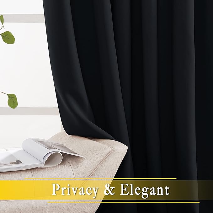 NICETOWN Black Out Living Room Curtain 118 inches Long, Grommet Thermal Insulated Room Darkening Window Treatment for Bedroom/French Door, Black, W80 x L118, 1 Panel