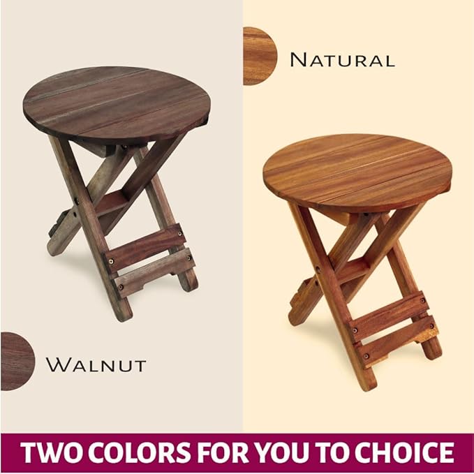 Small Patio Table, Outdoor Folding Side Table, Portable Side Table, Small Side Table, Accent Table, Small Coffee End Table, Wood Table Top for Living Room, Bedroom... (Round - Acacia - Set 2)