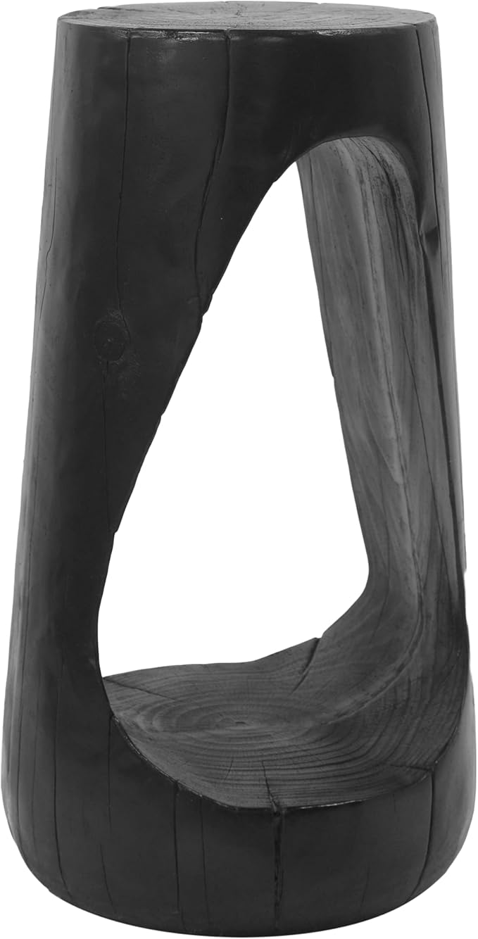 Christopher Knight Home Novi 26.57" H Lightweight Concrete Outdoor Side Table, Hollow Round-Shaped Patio End Table, MGO Outdoor Coffee Table, Garden Plant Stand Indoor, Wood-Like Texture, Black