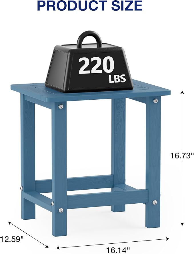 YEFU Outdoor Side Table for Patio: 16" HIPS Weather - Resistant Adirondack Tables Set of 2 - Small Square End Tables for Backyard Pool Porch Balcony - Indoor Outdoor Durable Table Navy Blue