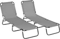 Outsunny 2 Piece Folding Chaise Lounge Pool Chairs, Outdoor Sun Tanning Chairs with 5-Level Reclining Back, Steel Frame for Beach, Yard, Patio, Dark Gray
