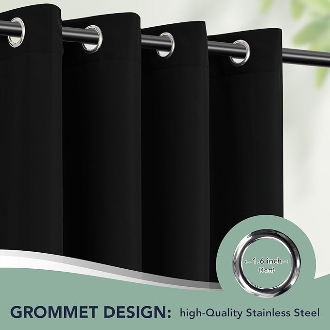Black Outdoor Curtains for Patio Waterproof - 6 Panels Privacy Weatherproof Outside Curtains with Grommets for Pergola, Gazebo, Porch, Cabana, Balcony, 54 x 84 Inch