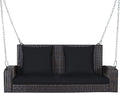 RELAX4LIFE Porch Swing 2-Seat Patio Rattan, Wicker Porch Swings Outdoor W/Two 7.9 Ft Solid Steel Chain, Comfortable Back & Seat Cushions, for Front Porch, Garden, Backyard Patio Swing (Black)