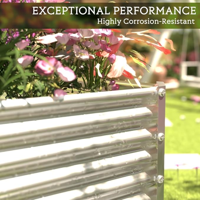 2 Pack Tall 8x3FT Corrugated Galvanized Steel Raised Garden Bed Outdoor, Metal Above Ground Garden Bed for Vegetables and Flowers, Rectangle Raised Beds for Gardening