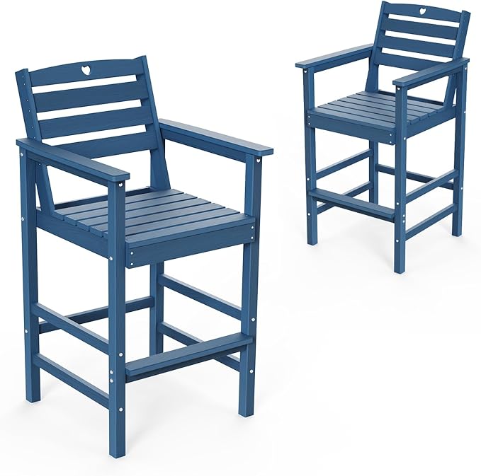 Patio Bar Table,Adirondack Chairs and Table 2 Pieces Set, Bar Height Chairs Set of 2, Outdoor Bar Stools Set,Weather-Resistant Outdoor Furniture for Deck, Balcony, Poolside Easy Assembly