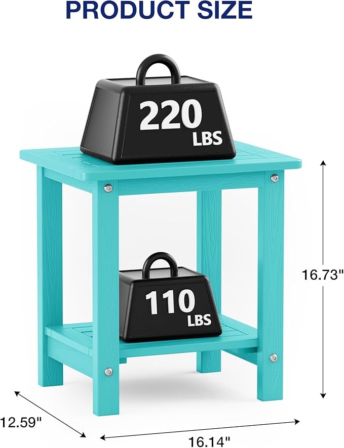 YEFU Outdoor Side Table for Patio: 16" HIPS Weather - Resistant Adirondack Tables - Waterproof Small Square End Tables for Backyard Living Room Bedroom - Indoor Outdoor Double Layer Table Aruba