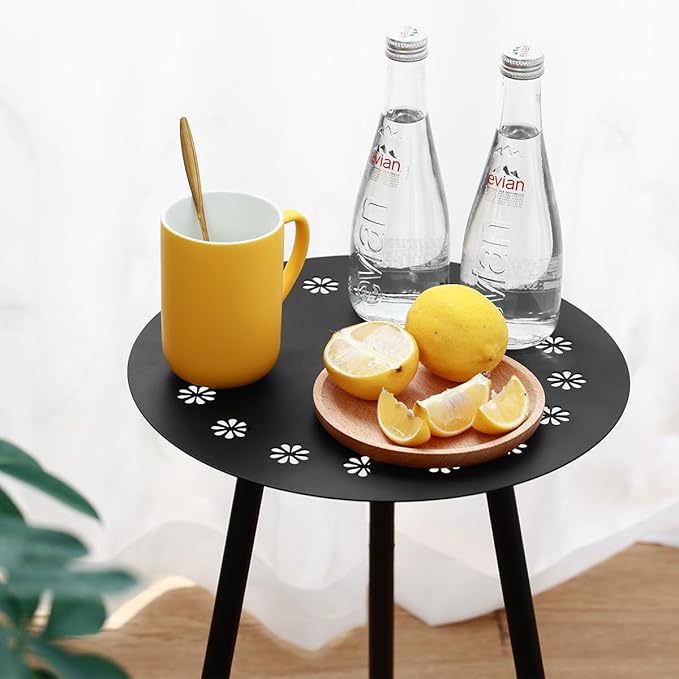 Outdoor Side Table Set of 2 Patio Round Tables for Outside Black End Tables Small Coffee Table End Table Modern Metal Porch Plant Stands for Balcony, Indoor, Bedroom, Living Room, Small Spaces