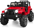 Costzon Ride On Car, 12V Battery Powered Electric Ride On Truck w/Parental Remote Control, LED Lights, Double Open Doors, Safety Belt, Music, MP3 Player, Spring Suspension (Red)