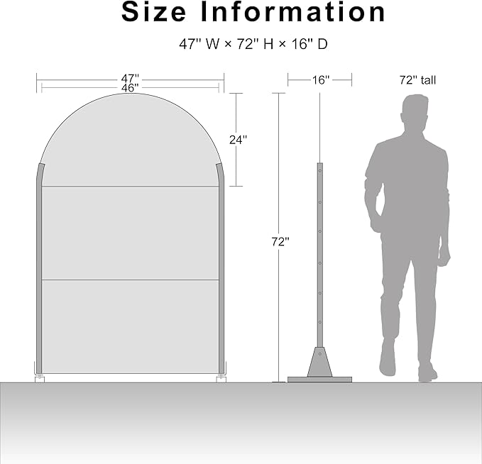 Casaphoria 72" H x 47" W Arched Metal Privacy Screen - Elegant Freestanding Outdoor Screen for Deck, Patio & Balcony - Versatile Decorative Privacy Panels for Home & Garden Use (Black-Gerald)