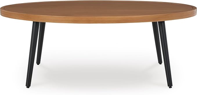 Signature Design by Ashley Horizon Hall Casual Outdoor Coffee Table with 4 Legs, Light Brown & Black