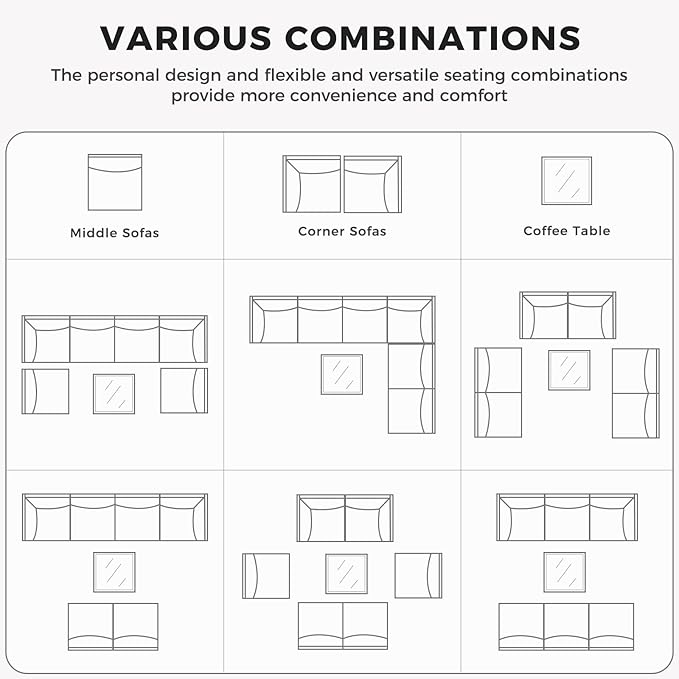 Grand patio Wicker Patio Furniture Set, All Weather Outdoor Sectional Sofa with Blue Thick Cushions and Coffee Table, 7 Pieces Sectional, Brown