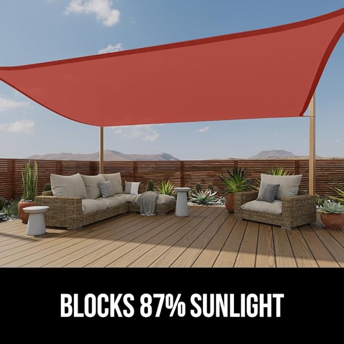 GORILLA GRIP Heavy Duty Sun Shade, UV Protection Fade Tear and Rust Resistant Rectangle Sunshade Canopy, Curved Edges Blocks Sunlight, Breathable Sail, Outdoor Patio, Lawn Garden, 6x10 FT Terra