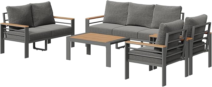 Aoxun Aluminum Outdoor Patio Furniture Set, 5 Seats Outdoor Sectional with Coffee Table, Patio Conversation Sets with Upgraded Armrests and Cushions for Backyard, Garden and Poolside
