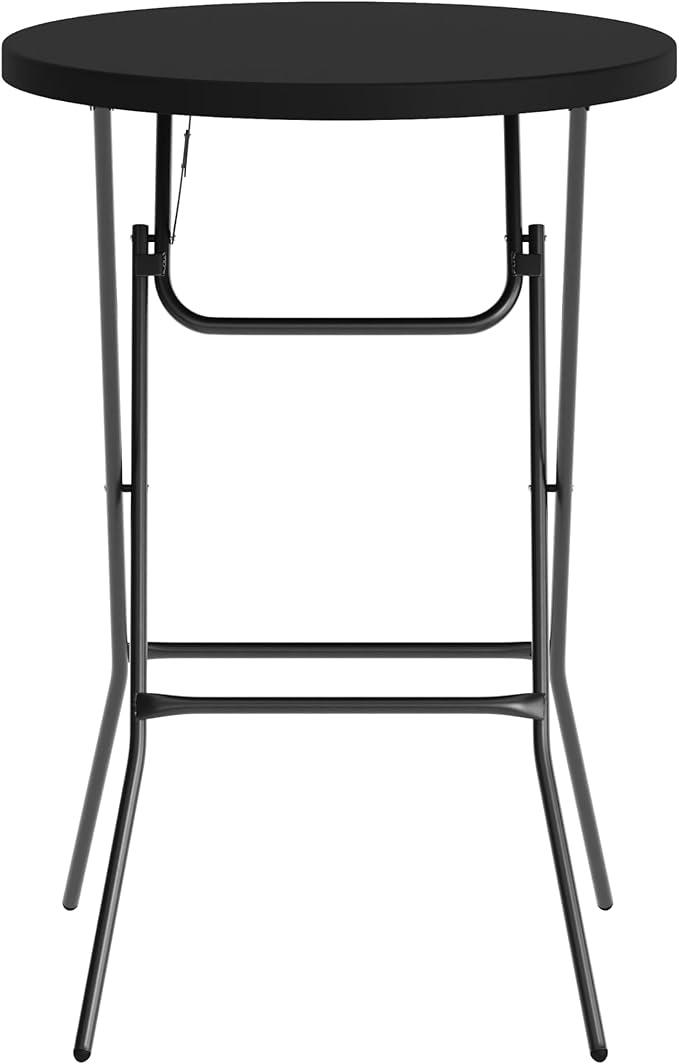 Flash Furniture Elon Round Folding Bar Height Table for Parties and Commercial Events, Indoor/Outdoor Plastic Bar Height Folding Table, 32", Set of 4, Black