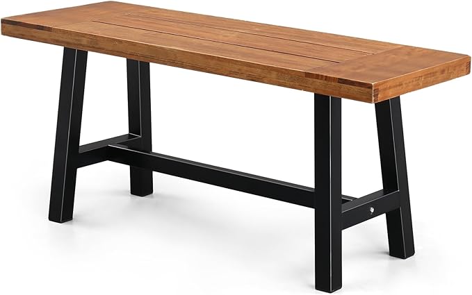 VINGLI Outdoor Bench with Metal Legs Rustic, Wood Dining Bench Indoor Outdoor Porch Benches for Yard Garden Dining (40in)