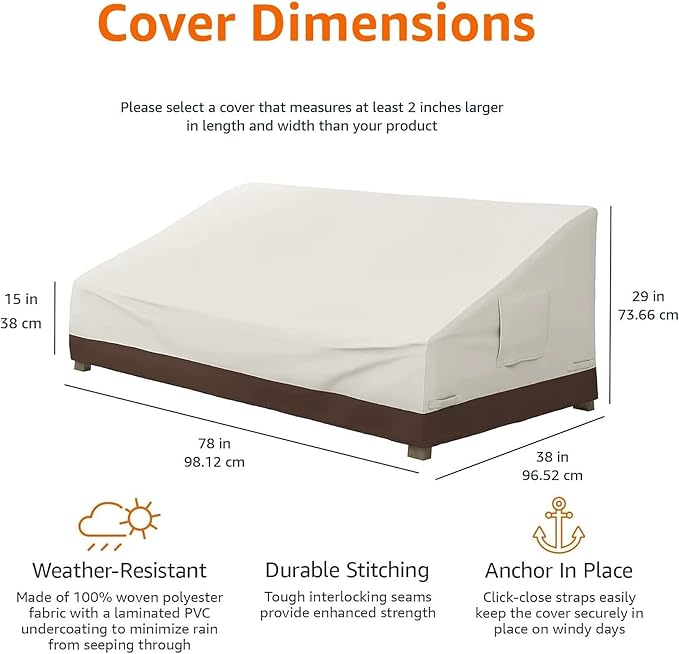 Amazon Basics 3 Seater Outdoor Couch and Patio Furniture Covers, Waterproof, Anti-UV, Durable, Beige/Tan