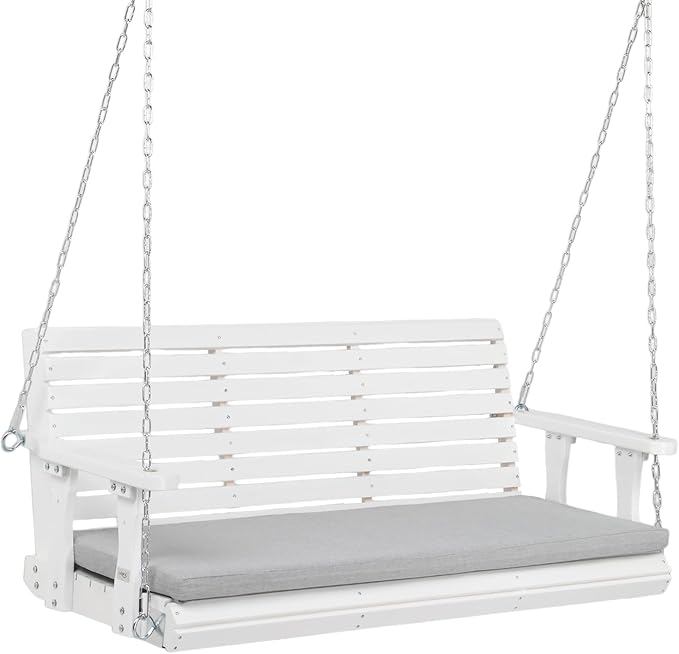 VINGLI Wooden Porch Swing, Heavy Duty 880 LBS Hanging Patio Bench with Extra Cushion for Lawn| Garden| Courtyard (White, 5 feet)