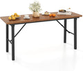 Tangkula 59" Narrow Outdoor Dining Table for 4-6, No Assembly Foldable Patio Dining Table with Acacia Wood Top & Heavy Duty Metal Frame, Portable Table for Yard, Garden, Poolside or Indoor (Natural)