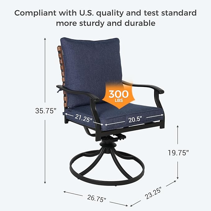 Grand patio 9-Piece Outdoor Dining Set, 8 Leather-Look Wicker Blue Swivel Patio Chairs & 1 Expandable Dining Table, Black
