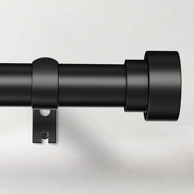 Time Forest Black Curtain Rods for Windows 48 to 84 Inch (4-7 Feet), 1 Inch Diameter Adjustable Heavy Duty Curtain Rod, Modern Style Indoor Outdoor Window Drapery Rods with End Caps, Size 32"- 90"