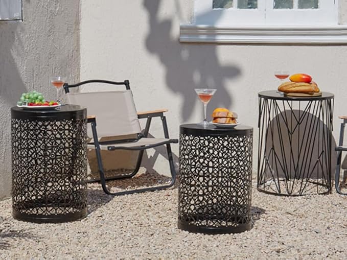 HFHOME Set of 3 Heavy-Duty Round End Table, Side Table, Coffee Table for Indoor Multifunctional Use, Outdoor Decorative Garden Stool Plant Stand-Bronze