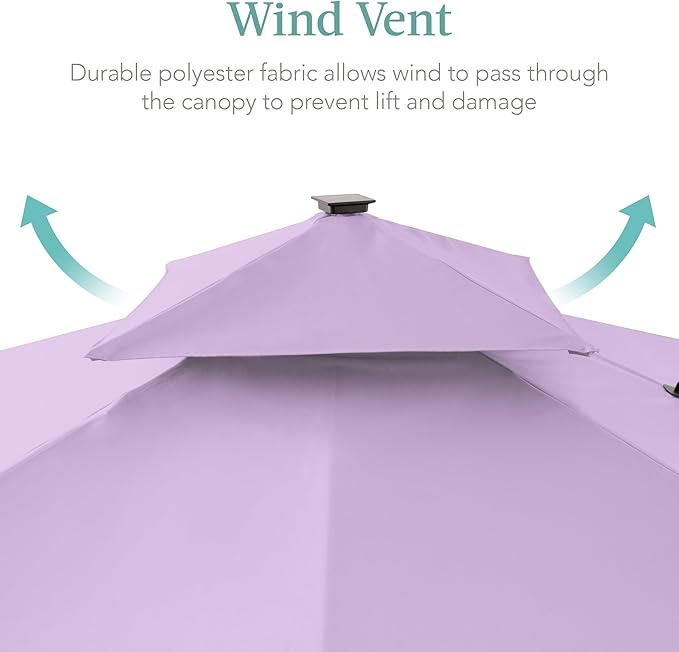 Best Choice Products 10x10ft Cantilever Patio Umbrella w/Base Included, Solar LED Lights 360 Rotation Large Offset Hanging Outdoor Shade for Deck Pool Backyard w/Stand – Lavender