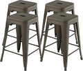 COSTWAY Bar Stools Set of 4, 24” Stackable Metal Stools with Square Seat & Handing Hole, X-shaped Reinforced Design, Comfortable Footrest, Backless Bar Chairs for Kitchen, Dining Room, Pub (Gun, 24‘’)