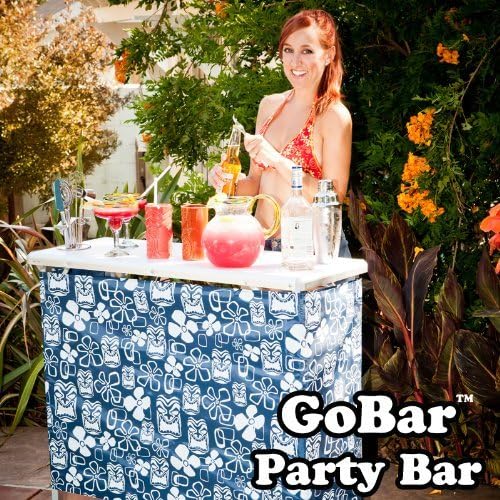 GoBar Portable Bar Table for Events - Black, 3 Skirts, or LED - Pop Up Mobile Bartending Station with Travel Carrying Case