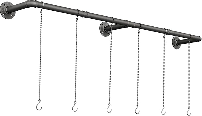 Plant Haning Rod, Hanging Planters for Indoor Plants with 6 Chains, Wall Plant Hanging Bar for Window Celling, 65.7 Inch, Metal Black, Pots Not Included