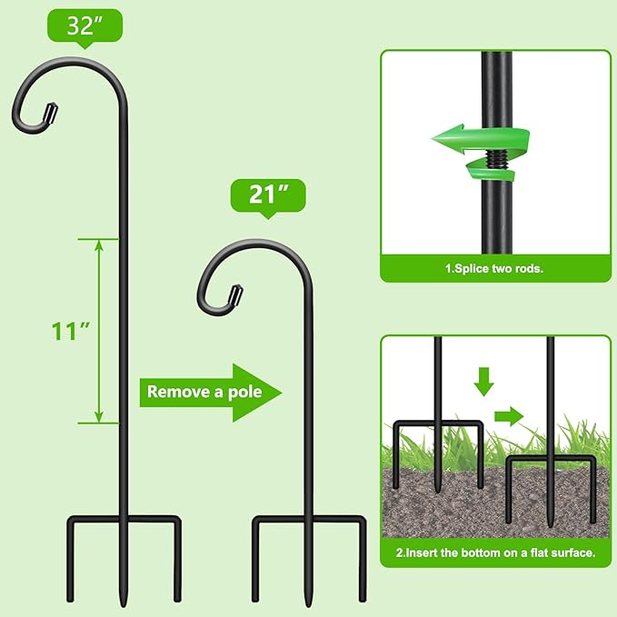 FEED GARDEN Adjustable 32 Inch Shepherd Hooks Thick Rust Resistant Steel Shepard Hooks for Outdoor Hanging Lanterns, Bird Feeders, Solar Lights, Weddings Decor 4 Pack