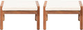 Temecula Outdoor Ottomans with Cushion (Set of 2) - Acacia Wood - Brown/Cream