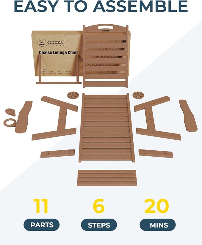 Ciokea Outdoor Lounge Chair Set of 4, All Weather Patio Chaise Lounge Chairs for Outside, HDPE Chair with Rolling Wheels & Cup Holder, 5 Position, Deck, Pool, Brown