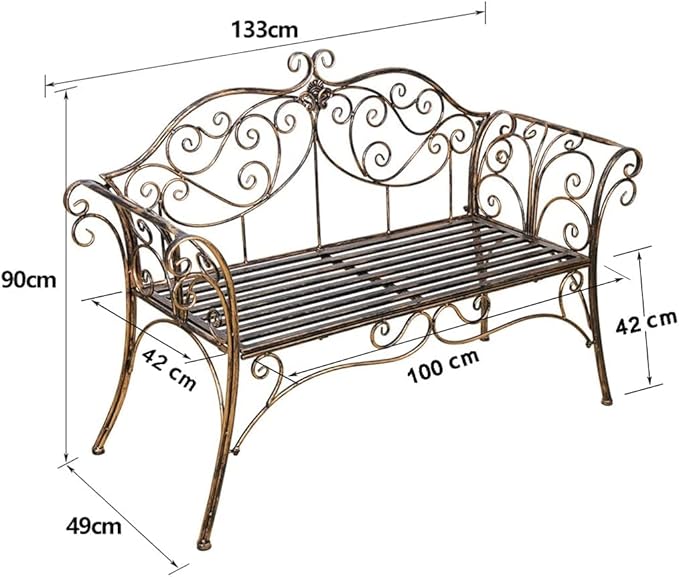 HLC Garden Bench Metal Outdoor Benchs for Front Porch Patio Park Yard 2 Seats Bench with Backrest and Armrests (Antique Bronze)