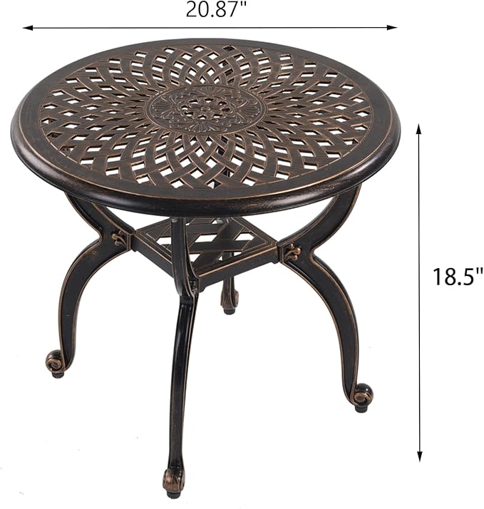 Cast Aluminum Outdoor Side Table, All Weather Round Small Coffee Table for Patio,Park,Lawn,Yard (21" Bronze)