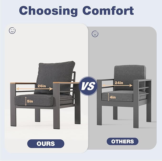 Aoxun Aluminum Patio Furniture Set 3 Seats, Oversized Outdoor Sectional for Porch, Balcony, Deck