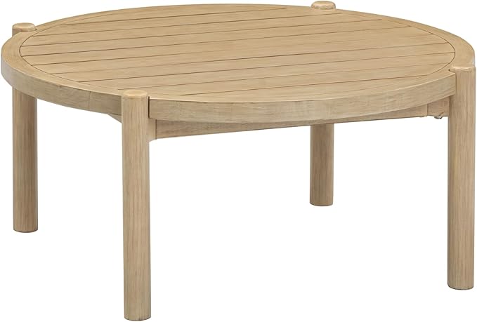 Nathan James Bora Round Outdoor Coffee Table, Farmhouse Wood Coffee Table for Patio or Porch, Solid Acacia Wood