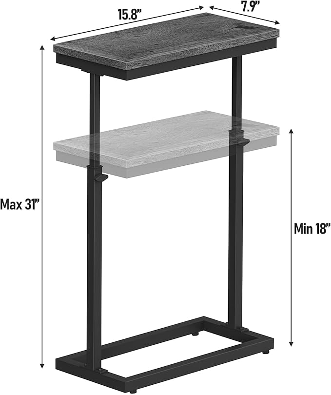 TUTOTAK End Table, Side Table, Tall Couch Table, Sofa Table, Living Room, Bedroom, Grey TB01BY083