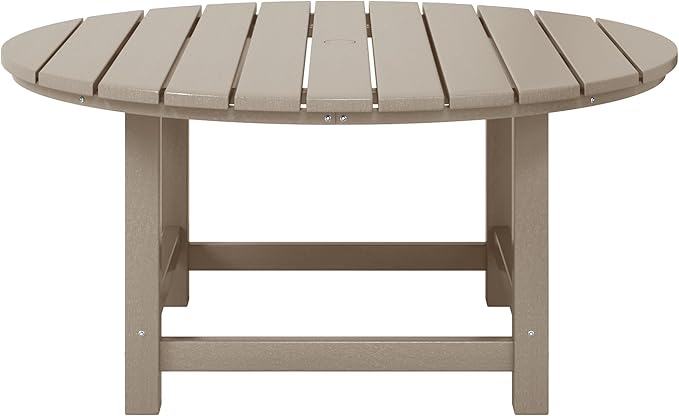 WestinTrends Malibu Low Outdoor HDPE Round Patio Coffee Table, Weathered Wood
