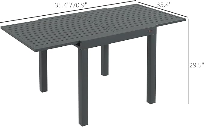 Outsunny Expandable Patio Dining Table for 4-6, 35.5" -70.75" Aluminum Extendable Outdoor Dining Table, Square/Rectangular Patio Table for Garden, Backyard, Poolside, Deck, Gray