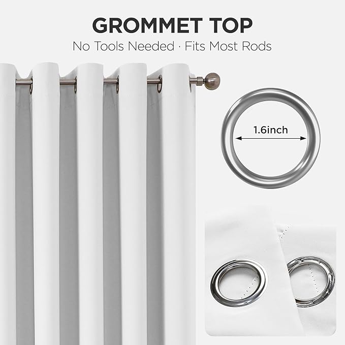 Joydeco Blackout Patio Sliding Door Curtains 108 Inches Long, Grommet Privacy Room Divider Curtains, Extra Wide Thermal Blackout Drapes for Bedroom Living Room (Pure White, 60Wx108L, 1 Panel)