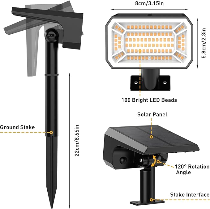 Solar Spot Lights Outdoor Waterproof IP65, [12 Pack/100 LED/4 Modes] Solar Landscape Spotlights, Auto On/Off High Lumens Spot Lights for Outside Yard Garden Pathway(Warm White)