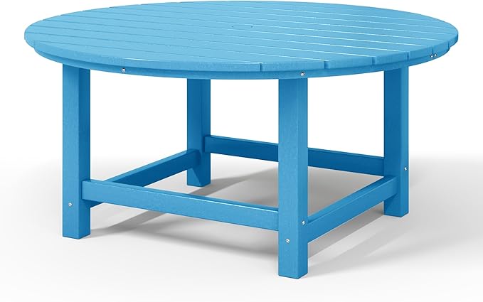 WestinTrends Malibu Low Outdoor HDPE Round Patio Coffee Table, Pacific Blue