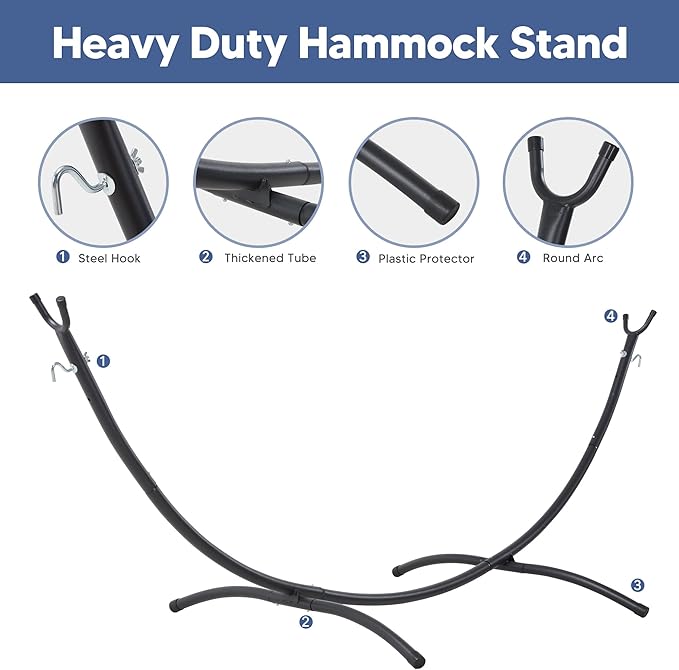 SUNCREAT Portable Outdoor Hammock with Stand Included, Double Hammock with Stand for Outside, Blue & Green Stripes