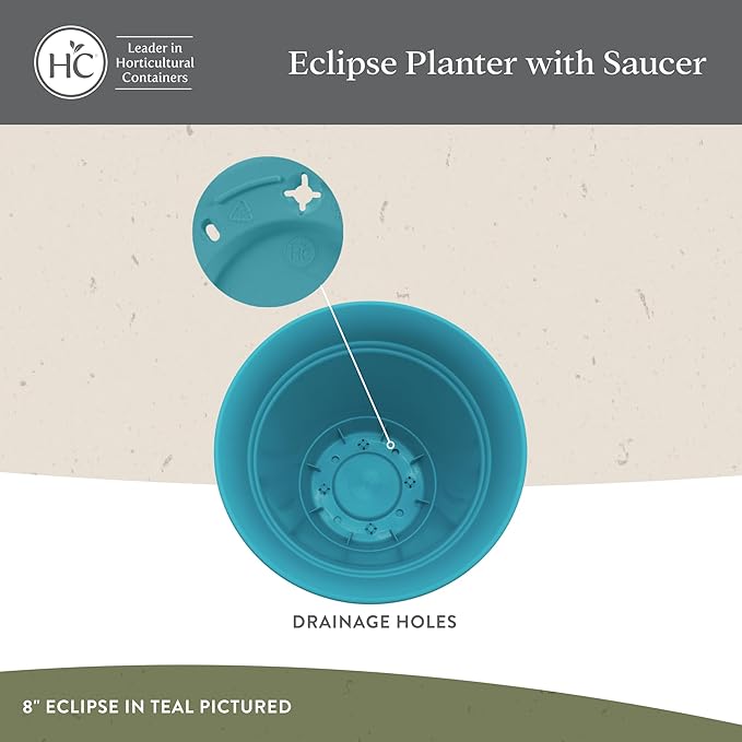 The HC Companies 12 Inch Eclipse Round Planter Pots with Drainage Holes & Attached Saucer, Lightweight UV-Resistant Plastic Indoor & Outdoor Planters, 2-Pack Flower Pots, Garden Home Decor, Slate Blue