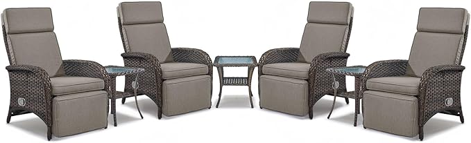 Belord 7 Piece Wicker Patio Furniture Set - 4 Adjustable Outdoor Recliner Chairs with 3 Side Table Patio Conversation Set,155° Lay Flat Chaise Lounge Chair Outdoor for Pool Deck Brown